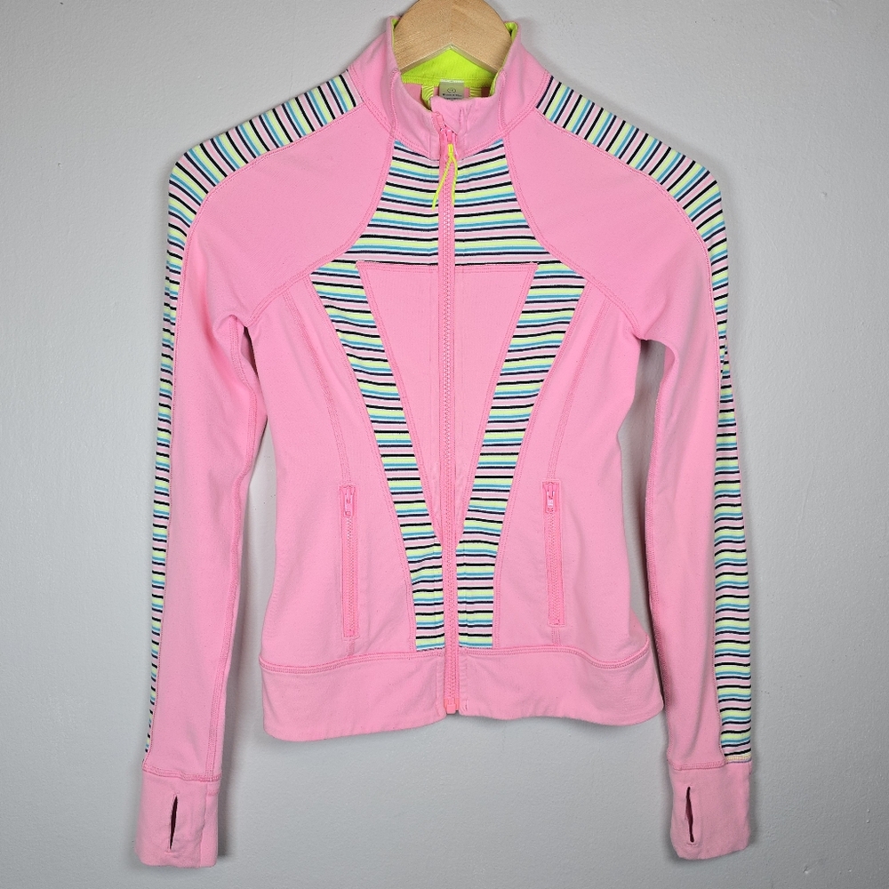 Lululemon Athletica IVIVVA Forme Inspire Zip Up Jacket Striped Pink Activewear